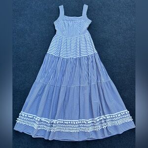 CK Bradley Blue White Striped Tiered Maxi Dress
Pockets Pompoms Medium flaw